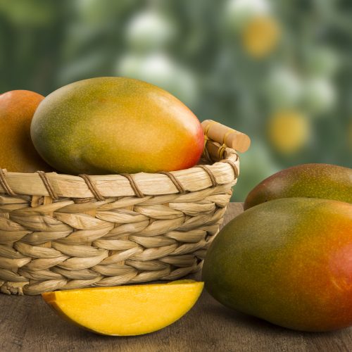 mango on a wood background. Fresh fruits